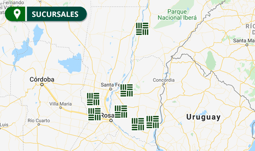 imagen con mapa de ubicación de las sucursales de DASER AGRO